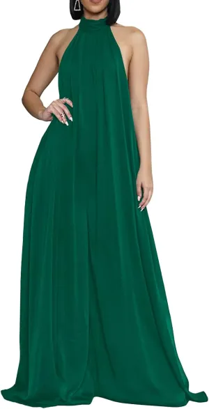 Ekaliy Women’s Sexy Summer Jumpsuit Halter Neck Sleeveless Chiffon Wide Leg Long Pant Jumpsuit Romper One Piece Outfits