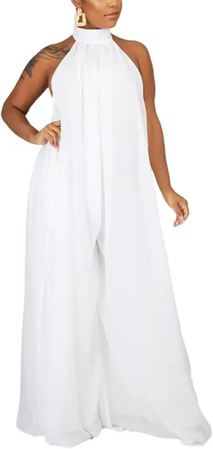 Ekaliy Women’s Sexy Summer Jumpsuit Halter Neck Sleeveless Chiffon Wide Leg Long Pant Jumpsuit Romper One Piece Outfits