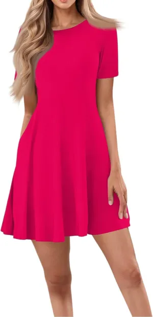 Empire Waist Dress for Women, Summer Tshirt Dresses Mini Short Sleeve Crewneck Vacation Short Dress with Pockets