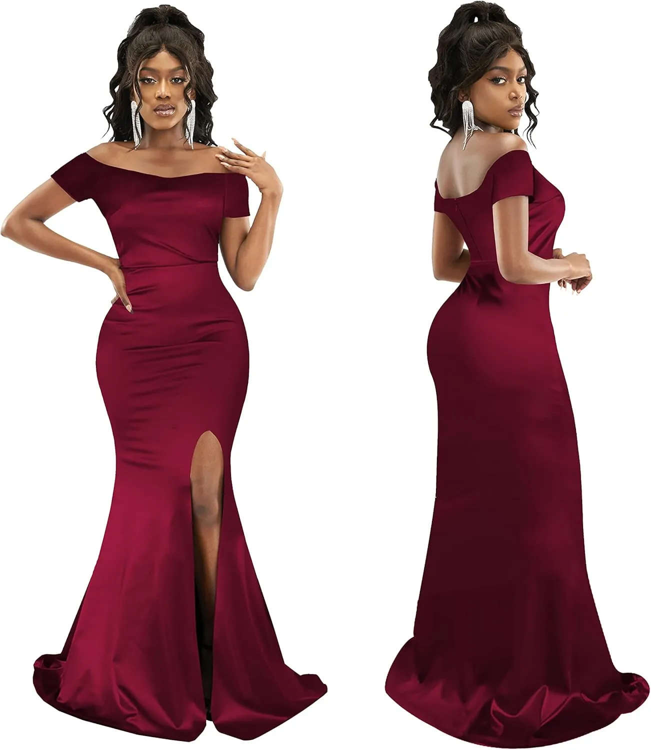 FairyLove Womens Sexy Bridesmaid Formal Evening Gown Dresses Wedding Guest Dress Burgundy