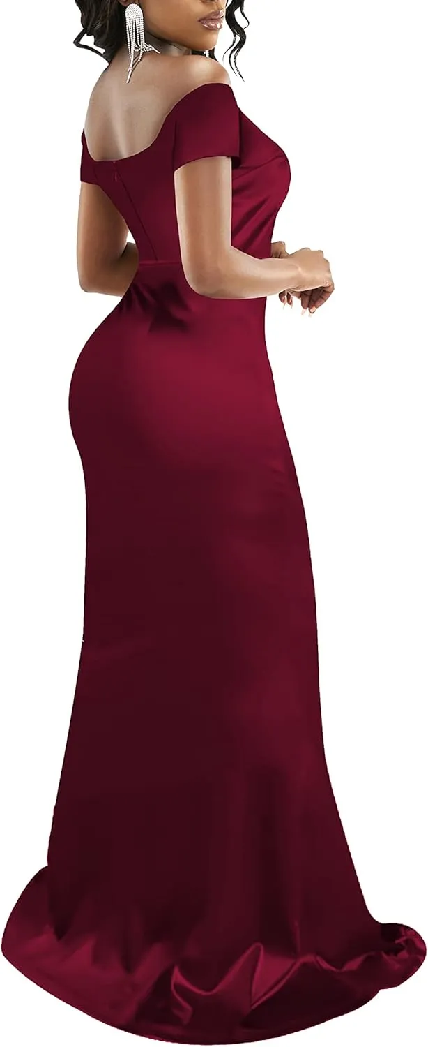 FairyLove Womens Sexy Bridesmaid Formal Evening Gown Dresses Wedding Guest Dress Burgundy