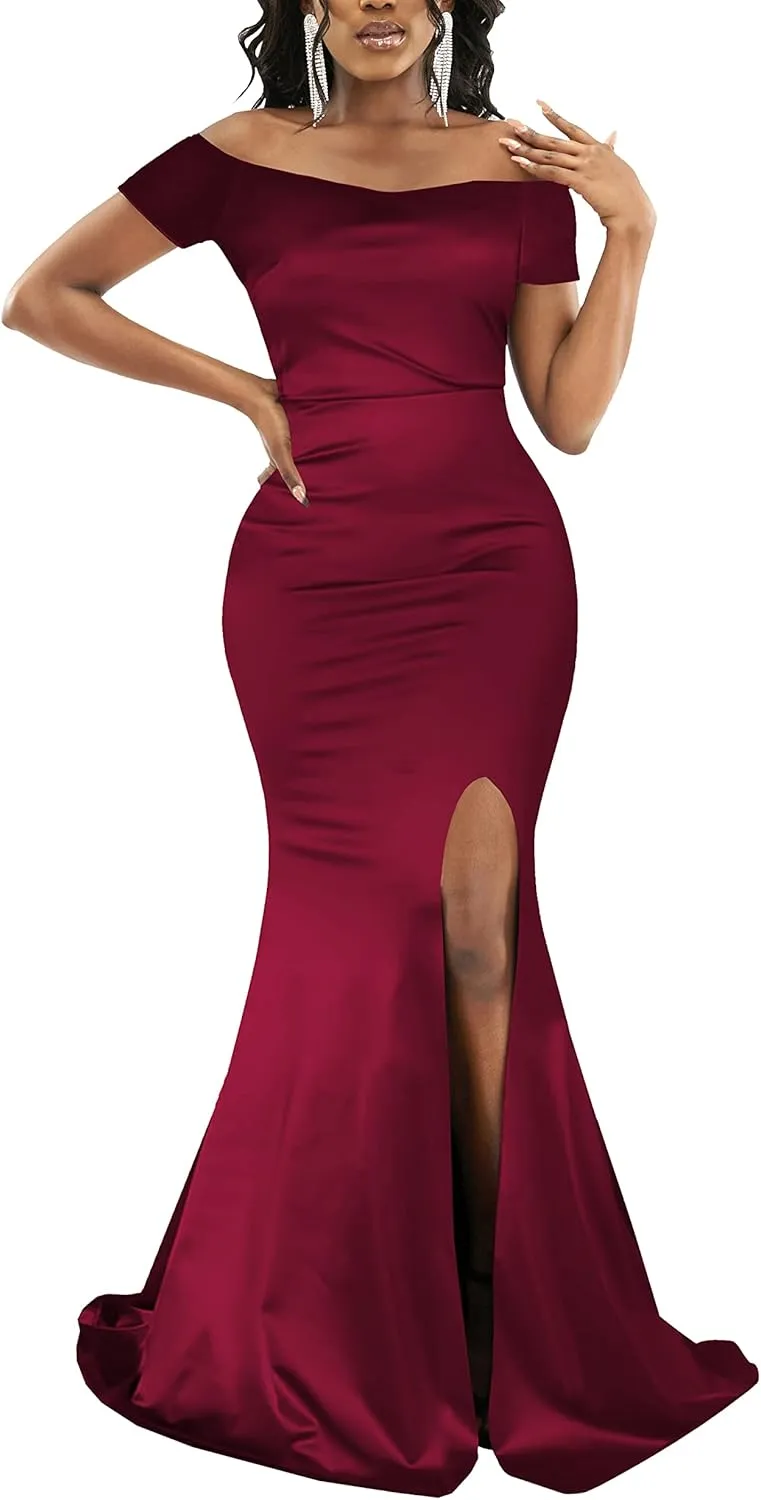 FairyLove Womens Sexy Bridesmaid Formal Evening Gown Dresses Wedding Guest Dress Burgundy
