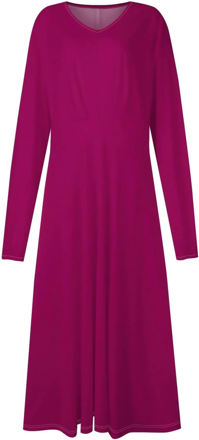 Fall Dresses for Women 2024 Long Sleeve Wrap V Neck Ruffle Belted A-Line Flowy Midi Dresses