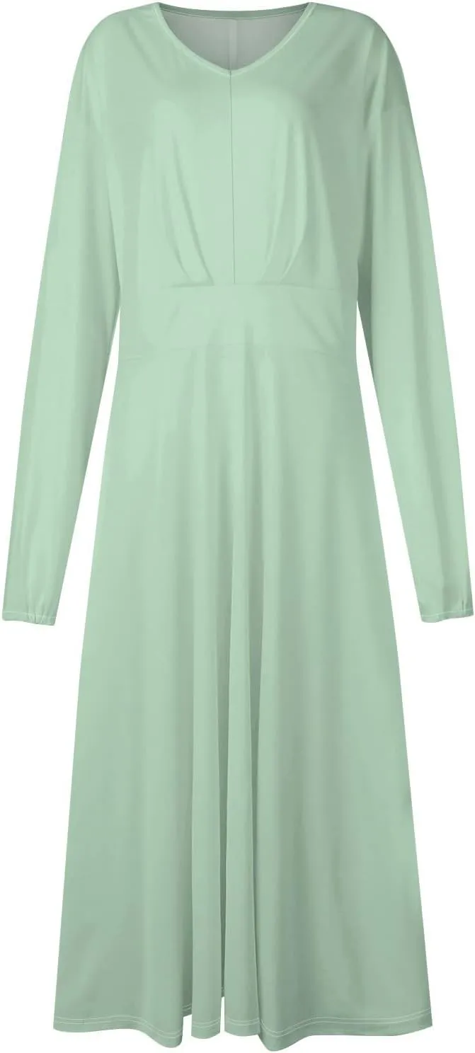 Fall Dresses for Women 2024 Long Sleeve Wrap V Neck Ruffle Belted A-Line Flowy Midi Dresses