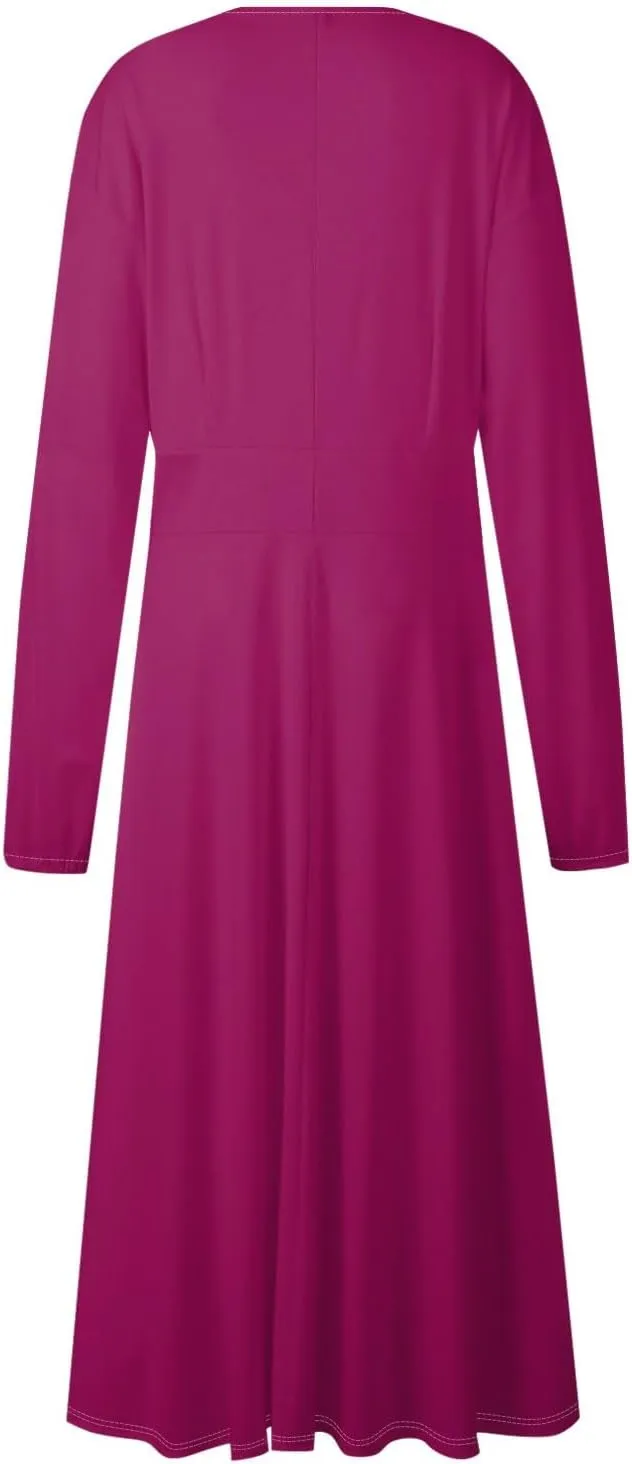 Fall Dresses for Women 2024 Long Sleeve Wrap V Neck Ruffle Belted A-Line Flowy Midi Dresses