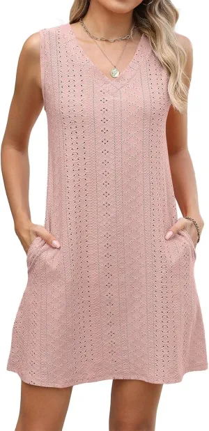fanmpghleoo Spring Dresses for Women 2025 Tank Shift Eyelet Dress Casual Mini Sundress Swim Bathing Suits Beach Cover Ups