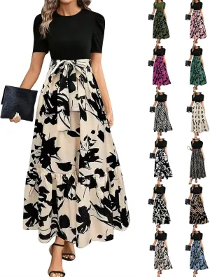 fanmpghleoo Summer Maxi Dresses for Women 2025 Short Sleeve Empire Waist Dress Flowy Beach Vacation Wrap A Line Midi Dresses