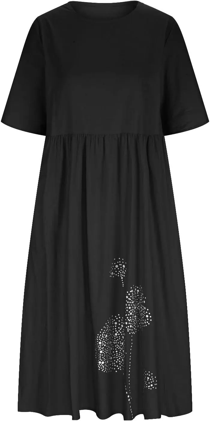 fartey Womens Casual T Shirt Dresses 2024 Summer Cold Shoulder Short Sleeve Maxi Dress Boho Floral Print V Neck Sundresses