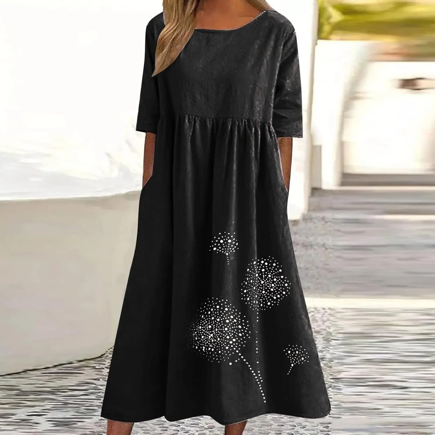 fartey Womens Casual T Shirt Dresses 2024 Summer Cold Shoulder Short Sleeve Maxi Dress Boho Floral Print V Neck Sundresses