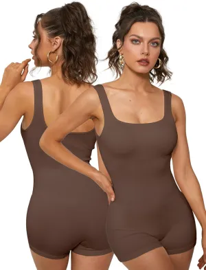 FITTIN Jumpsuit for Women - Women's Square Neck One Piece Jumpsuit Tummy Control Bodycon Shorts Rompers for Yoga Workout