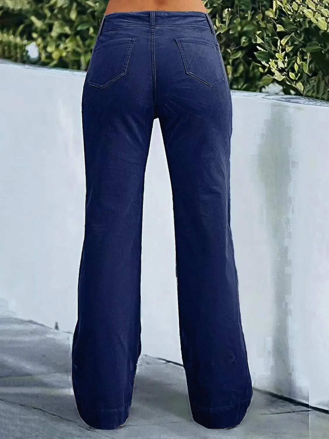 Flamingals Women's Wide Leg Pants for Women Mid Waist Dress Flare Straight Leg Corduroy Pants Workout Jeans Trendy