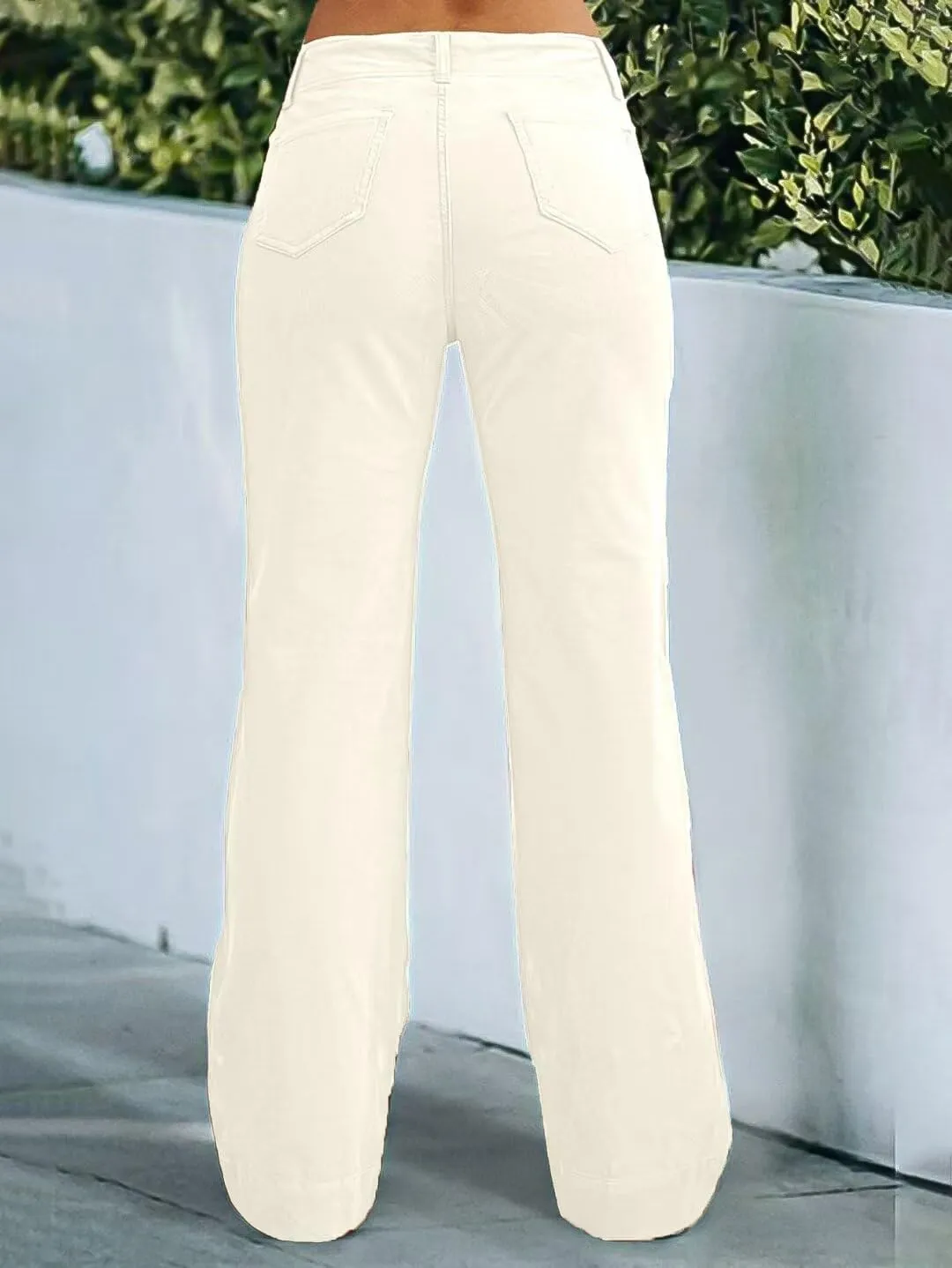 Flamingals Women's Wide Leg Pants for Women Mid Waist Dress Flare Straight Leg Corduroy Pants Workout Jeans Trendy