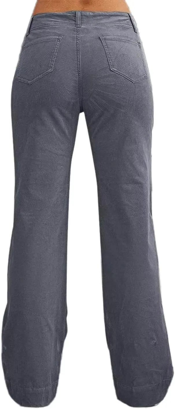 Flamingals Women's Wide Leg Pants for Women Mid Waist Dress Flare Straight Leg Corduroy Pants Workout Jeans Trendy