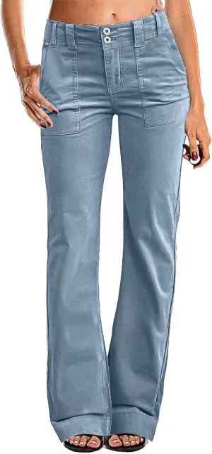 Flamingals Women's Wide Leg Pants for Women Mid Waist Dress Flare Straight Leg Corduroy Pants Workout Jeans Trendy