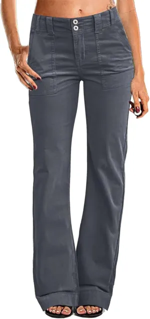 Flamingals Women's Wide Leg Pants for Women Mid Waist Dress Flare Straight Leg Corduroy Pants Workout Jeans Trendy