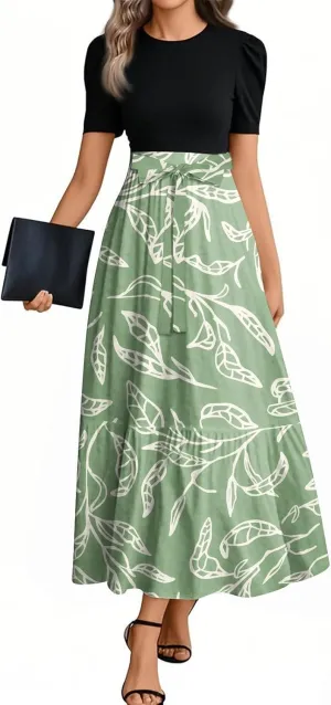 Floral Maxi Dresses for Women Long Flowy Swing Empire Waist Dress Elegant Patchwork Ruffle Tiered Modest Church Dress