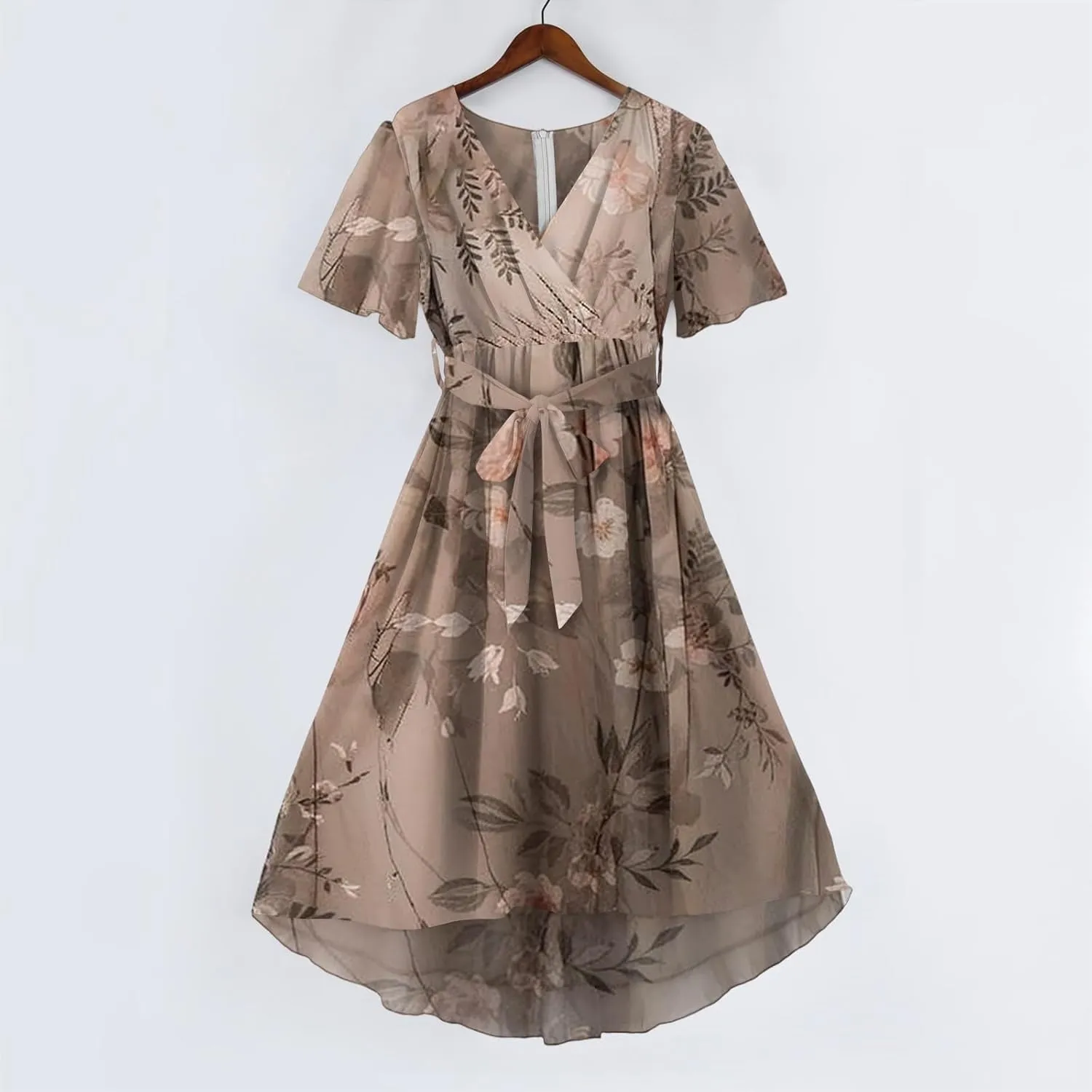 Floral Midi Cocktail Dresses for Women 2025 Elegant Classy Summer Casual Flowy Sexy Deep V Neck Belted Wrap Dress