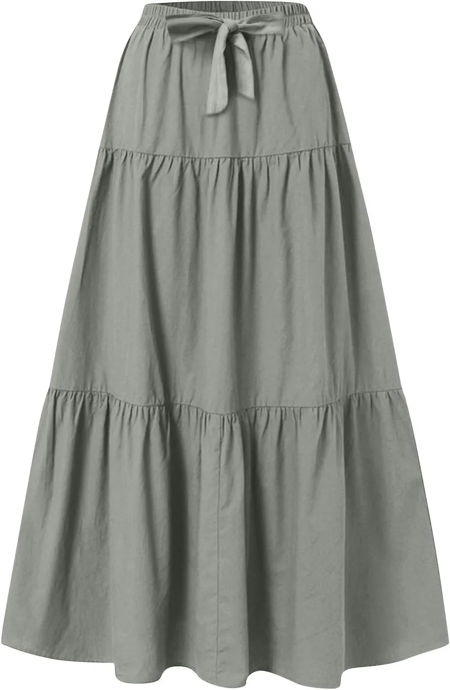 FZYLQY Linen Maxi Skirts for Women 2025 Casual Summer Tiered Long Pleated Skirt Comfy Elastic Waist Beach A Line Flowy Skirt