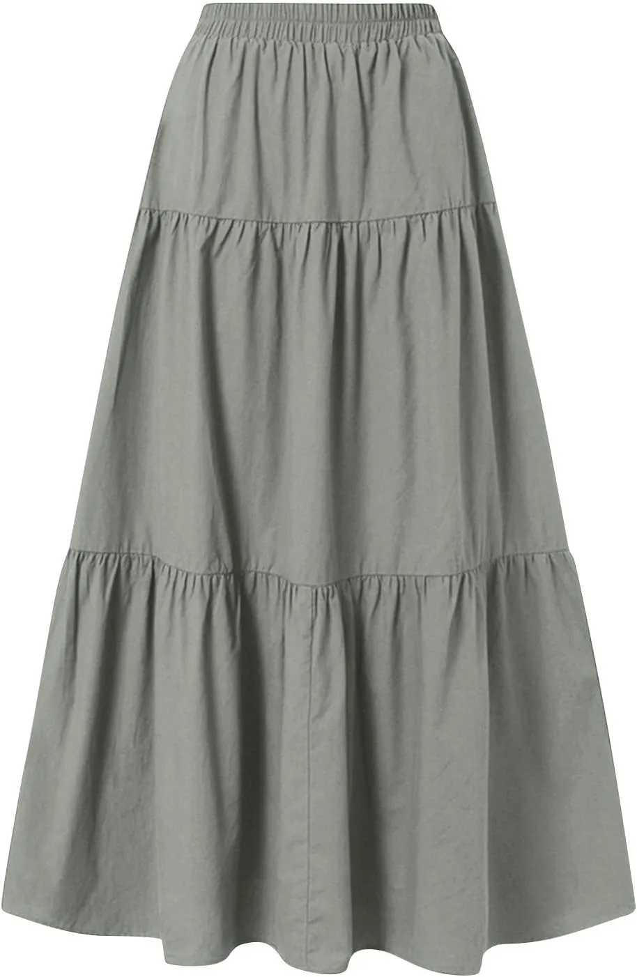 FZYLQY Linen Maxi Skirts for Women 2025 Casual Summer Tiered Long Pleated Skirt Comfy Elastic Waist Beach A Line Flowy Skirt