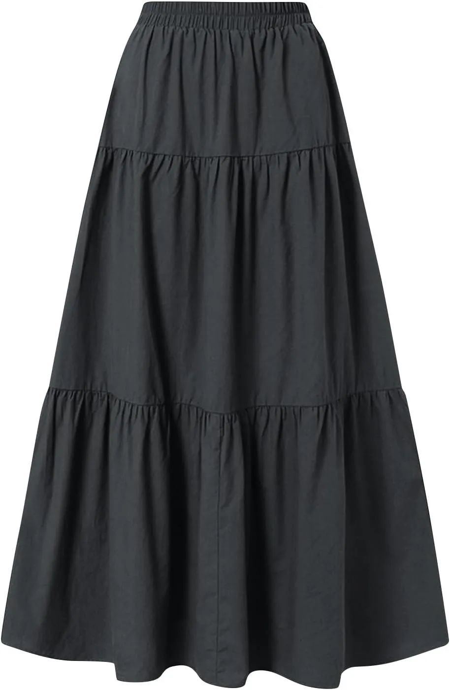 FZYLQY Linen Maxi Skirts for Women 2025 Casual Summer Tiered Long Pleated Skirt Comfy Elastic Waist Beach A Line Flowy Skirt