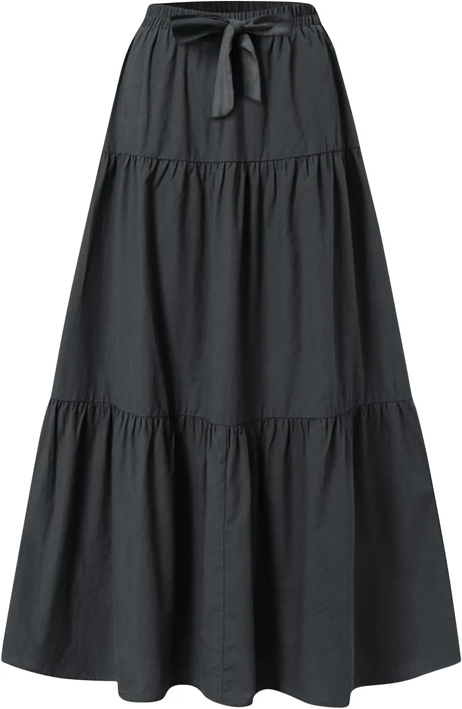 FZYLQY Linen Maxi Skirts for Women 2025 Casual Summer Tiered Long Pleated Skirt Comfy Elastic Waist Beach A Line Flowy Skirt