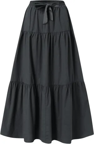 FZYLQY Linen Maxi Skirts for Women 2025 Casual Summer Tiered Long Pleated Skirt Comfy Elastic Waist Beach A Line Flowy Skirt