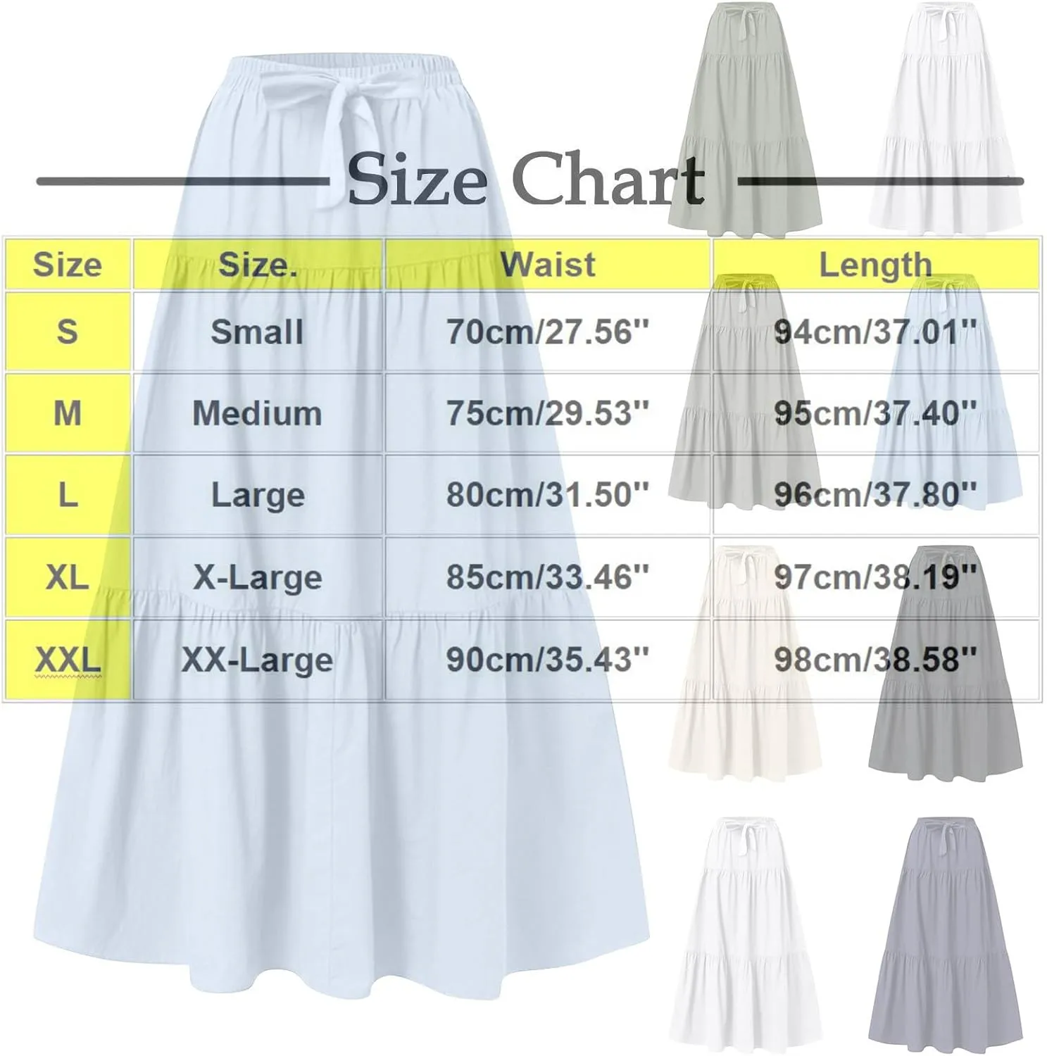 FZYLQY Linen Maxi Skirts for Women 2025 Casual Summer Tiered Long Pleated Skirt Comfy Elastic Waist Beach A Line Flowy Skirt