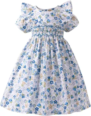 Girls Easter Outfits Toddler Girl Dress Vintage Girls Clothes Floral Cotton Spring Summer Smocked Dresses,Size 2t-8y