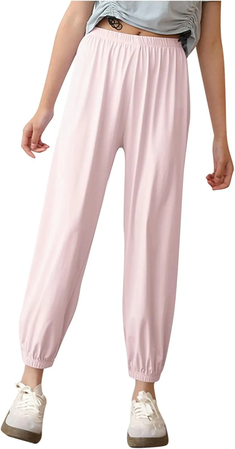 Girls Joggers Pants Lightweight Quick Dry Running Workout Sweatpants Kids Elastic Waist Summer Anti-Mosquito Joggers