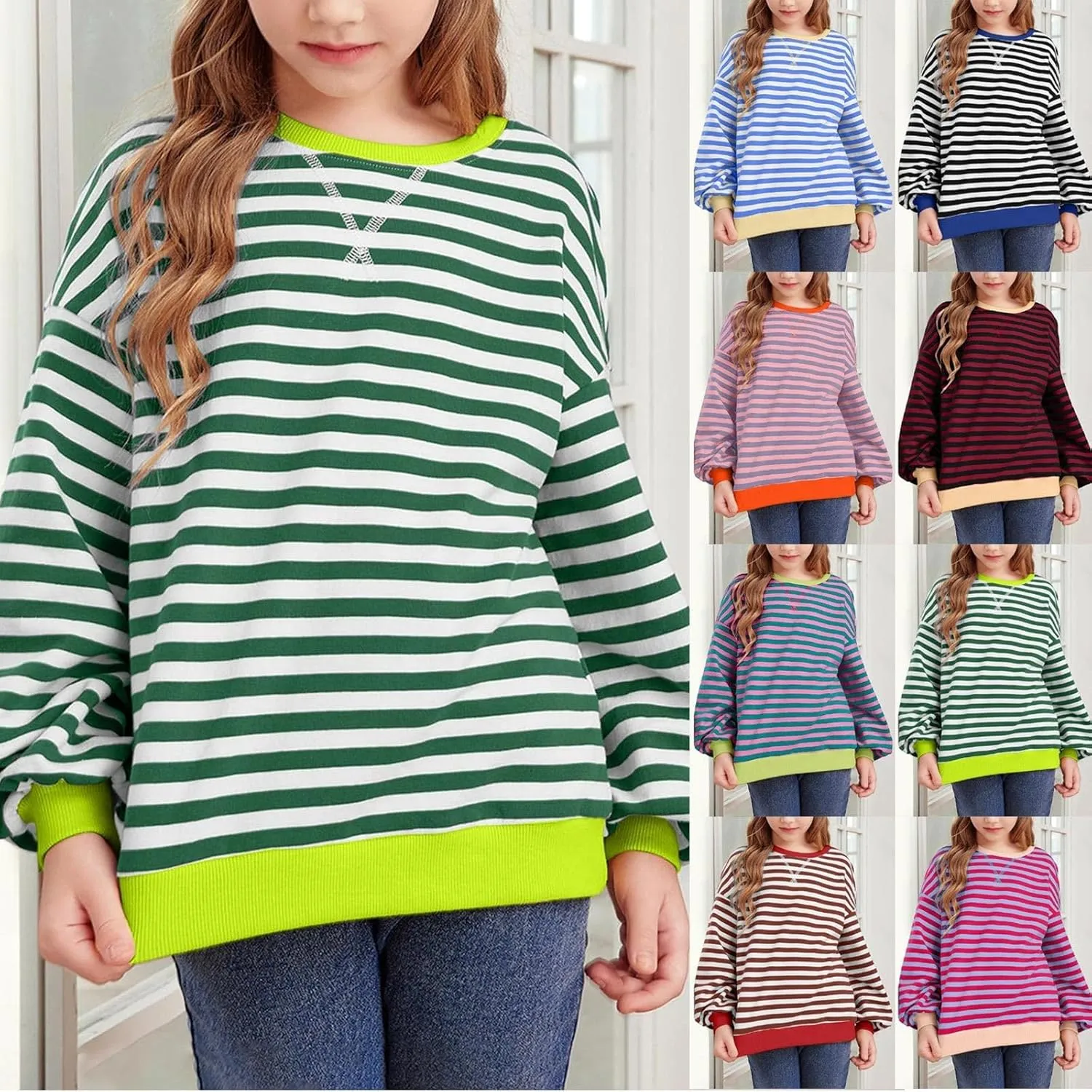 Girls Striped Pullover Toddler Girl Cotton Long Sleeve Oversized Sweatshirt Color Block Tops Fall Winter Toddler Clothes