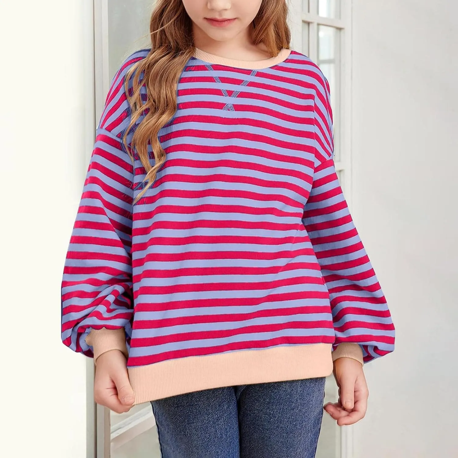 Girls Striped Pullover Toddler Girl Cotton Long Sleeve Oversized Sweatshirt Color Block Tops Fall Winter Toddler Clothes