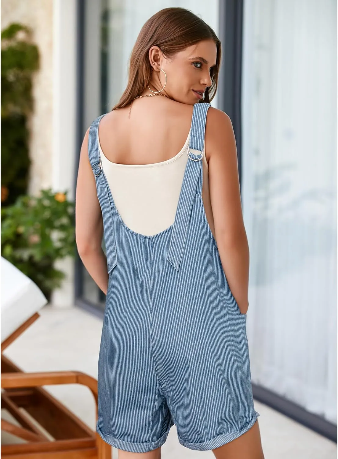 Glamaker Womens Summer Denim Romper Overall Shorts Casual Sleeveless V Neck Jean Romper Denim Outfit Short Jumpsuits 2025