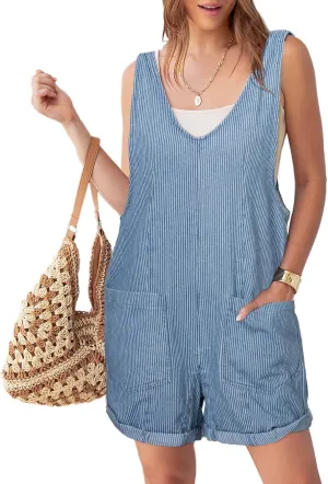 Glamaker Womens Summer Denim Romper Overall Shorts Casual Sleeveless V Neck Jean Romper Denim Outfit Short Jumpsuits 2025