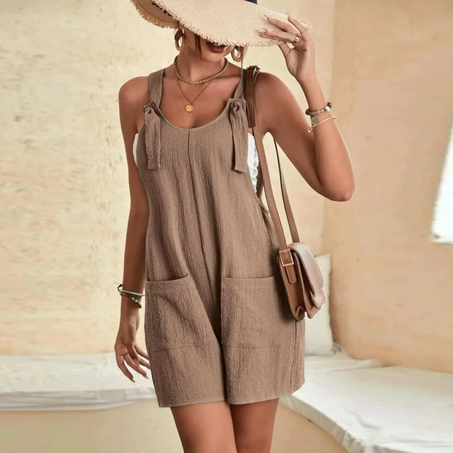 GOKKILRW Rompers for Women 2025 Shorts Casual Jumpsuit Trendy Loose Fit Sleeveless Overall Jumpsuits Summer Beach Outfits