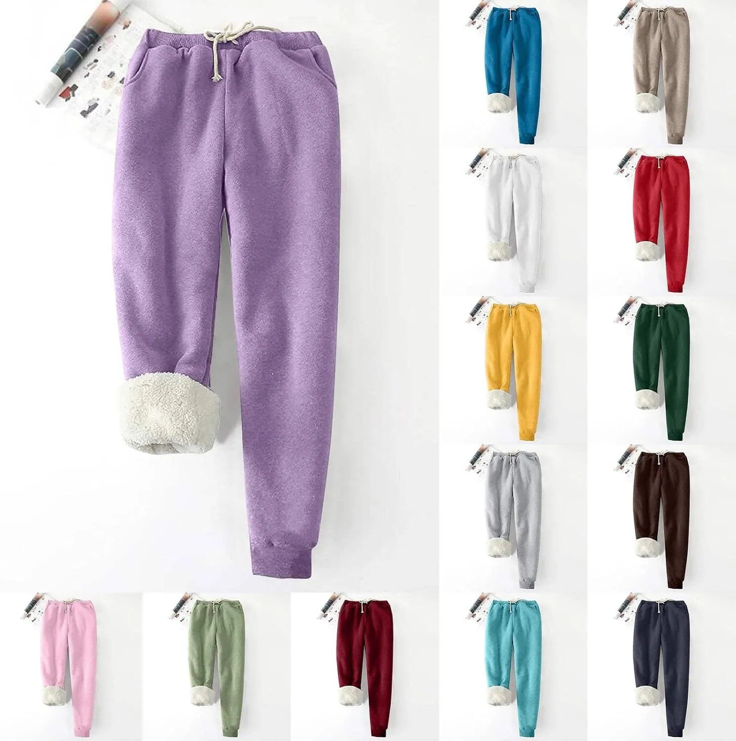 GOKKILRW Womens Winter Warm Athletic Sweatpants Baggy Sherpa Lined Running Sports Jogger Pants Thermal Cashmere Fleece Pants