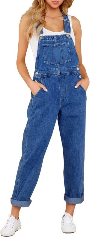 GRAPENT Overalls for Women Loose Fit Jean Denim Bib Jumpsuit Stretch Overall Pants
