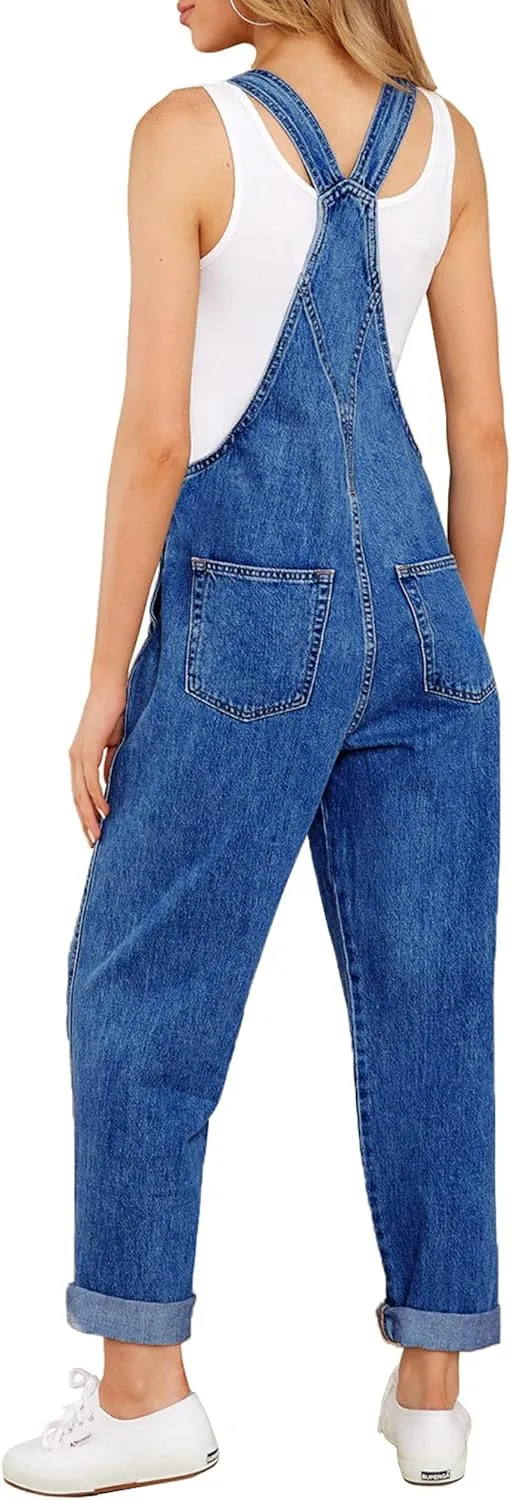 GRAPENT Overalls for Women Loose Fit Jean Denim Bib Jumpsuit Stretch Overall Pants