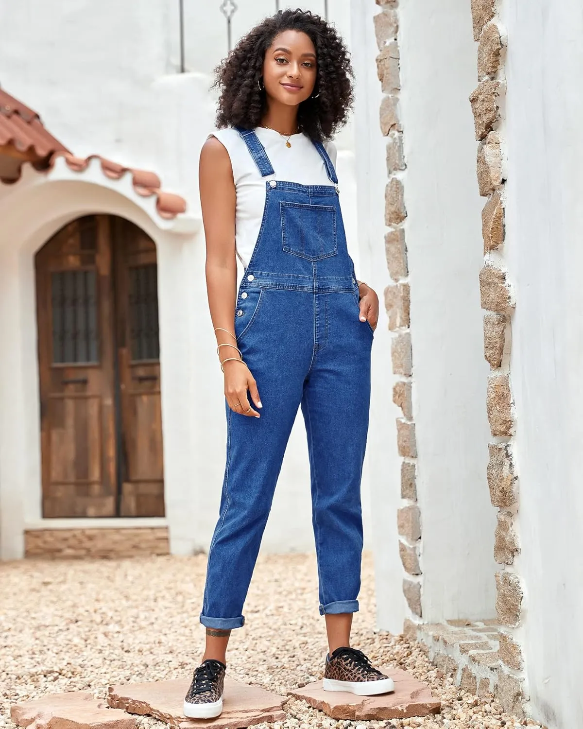 GRAPENT Overalls for Women Loose Fit Jean Denim Bib Jumpsuit Stretch Overall Pants