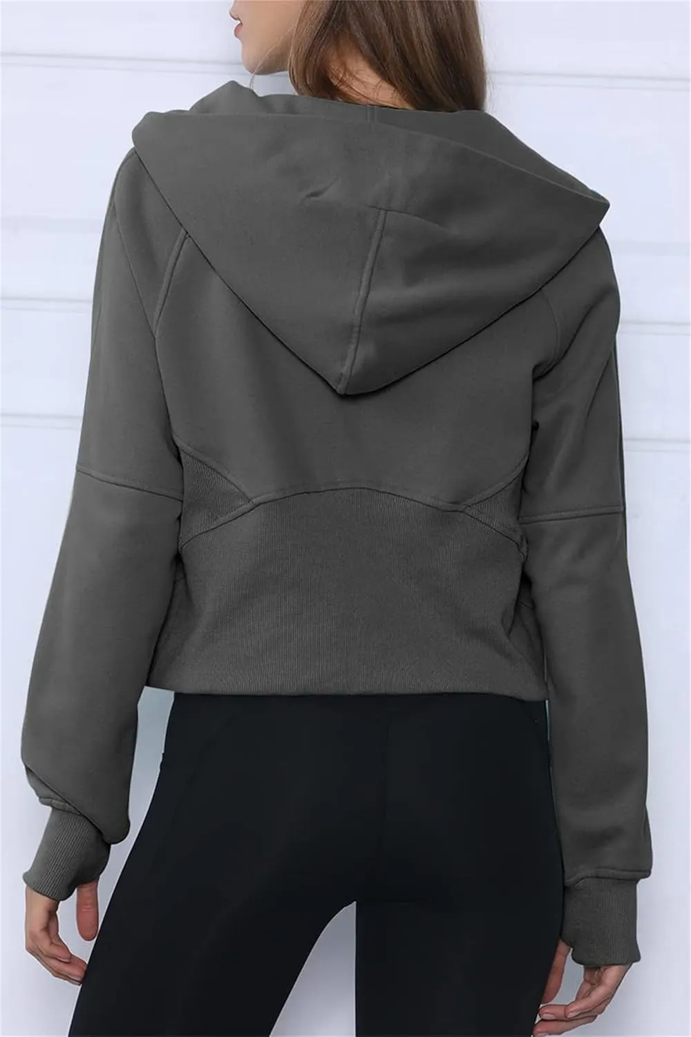 Half Zip Up Hoodies for Women Cropped Casual Fleece Hooded Sweatshirt Trendy Thumb Hole Long Sleeve Shirts Pullover