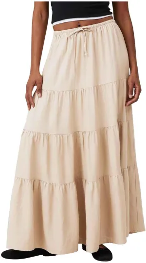 HGps8w Maxi Skirts for Women Summer Drawsreing Casual Elastic Waist Tiered A-Line Flowy Long Skirt for Vacation Beach