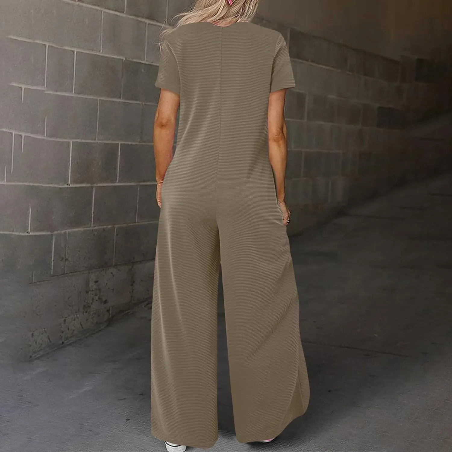HGps8w Women's Summer Casual Wide Leg Jumpsuits Short Sleeve Loose Button Down Rompers One Piece Outfits with Pockets