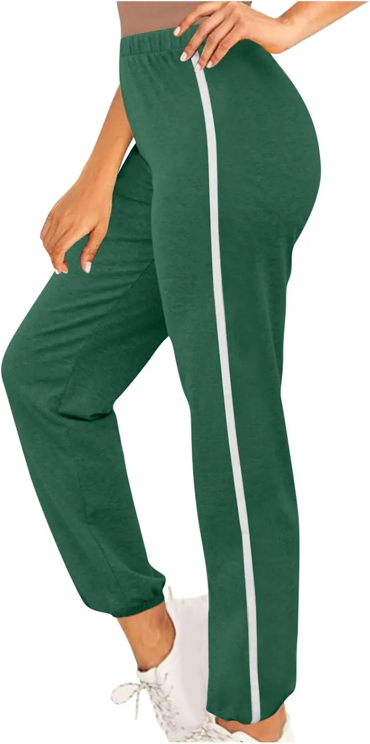 High Waisted Jogger for Women Stripe Side Drawstring Lightweight Workout Sweatpants Athletic Joggers Pants