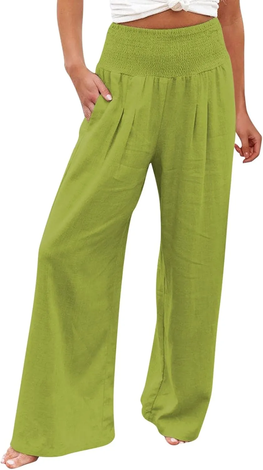 High Waisted Wide Leg Pants for Women with Pockets Plus Size Casual Solid Palazzo Pant Loose Fit Lounge Trousers
