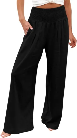 High Waisted Wide Leg Pants for Women with Pockets Plus Size Casual Solid Palazzo Pant Loose Fit Lounge Trousers