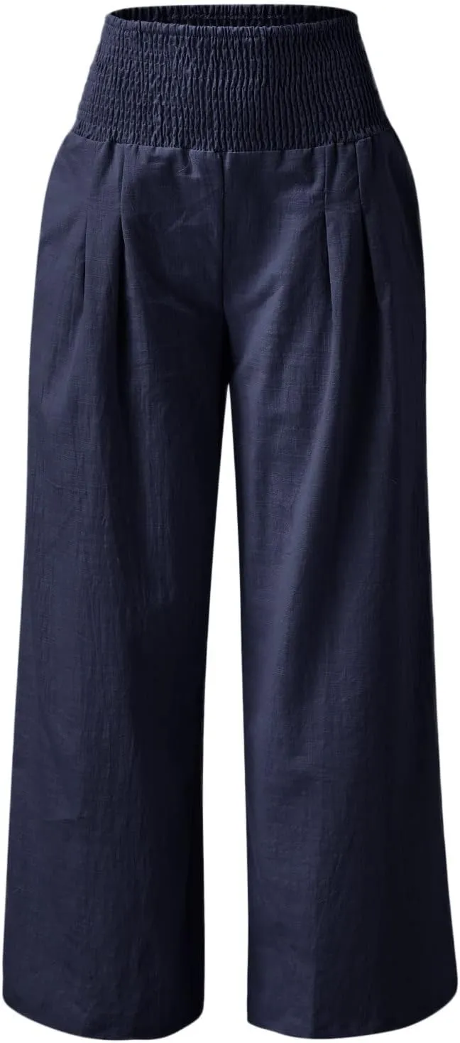 High Waisted Wide Leg Pants for Women with Pockets Plus Size Casual Solid Palazzo Pant Loose Fit Lounge Trousers