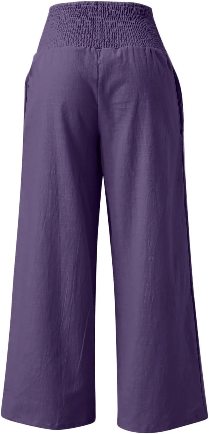 High Waisted Wide Leg Pants for Women with Pockets Plus Size Casual Solid Palazzo Pant Loose Fit Lounge Trousers