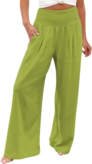 High Waisted Wide Leg Pants for Women with Pockets Plus Size Casual Solid Palazzo Pant Loose Fit Lounge Trousers