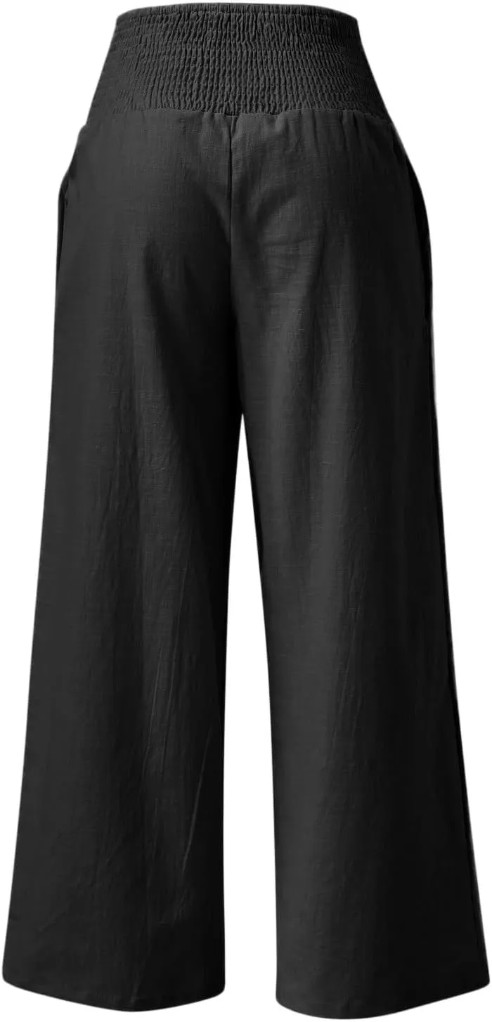 High Waisted Wide Leg Pants for Women with Pockets Plus Size Casual Solid Palazzo Pant Loose Fit Lounge Trousers