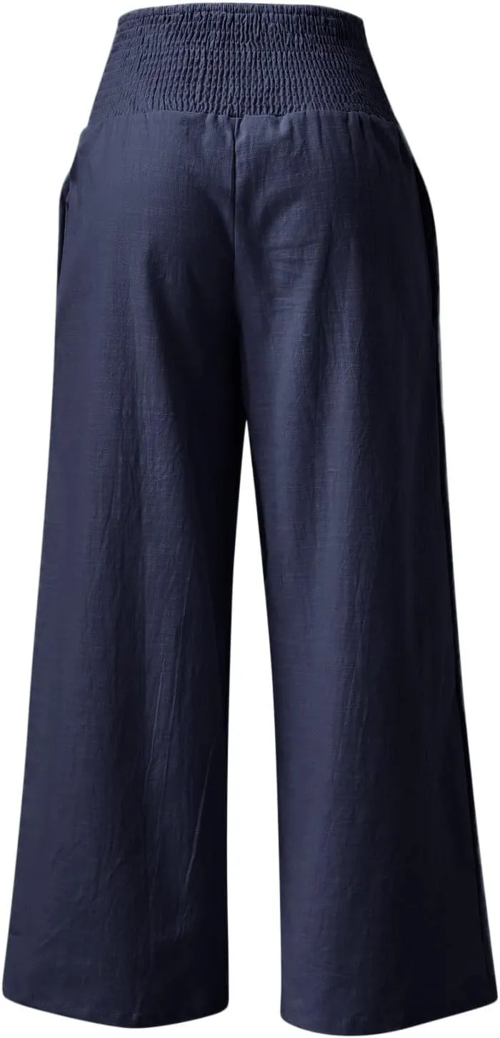 High Waisted Wide Leg Pants for Women with Pockets Plus Size Casual Solid Palazzo Pant Loose Fit Lounge Trousers