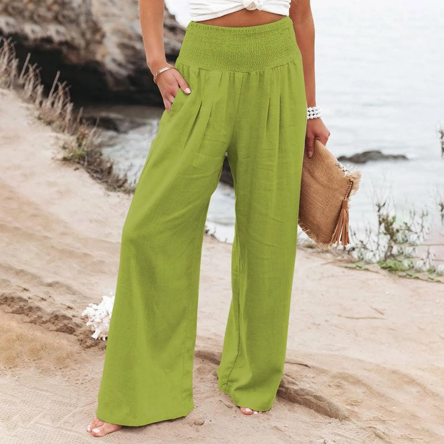 High Waisted Wide Leg Pants for Women with Pockets Plus Size Casual Solid Palazzo Pant Loose Fit Lounge Trousers